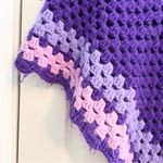 None Granny Square Crochet Purple Poncho One Size Pom Poms Grannycore Photo 2