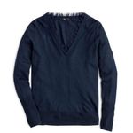 J.Crew NWOT Tulle Trim V-Neck Sweater 100% MARINOWOOL NAVY XXS Photo 0