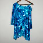 Clara Sun Woo Tunic Top Womens XL Blue Handkerchief Hem Cut Out Printed Artsy Photo 9