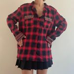 En Crême Red Embroidered Flannel Shirt Photo 9