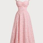 RIHOAS Pink Jacquard Ruched Square Neck Midi Dress Size XS Photo 0
