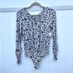 Free People  Cutout Floral Caya Print Bodysuit Purple Lavender White NEW Size S Photo 3