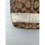 Coach Signature Brown Beige Canvas Leather Trimmed Tote Handbag Purse Photo 2