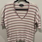 Lulus Striped Antique White Oversized V-Neck Tee Photo 0