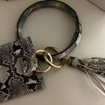 Snake Print Keychain Bracelet with Card Holder and Tassel Black Photo 1