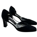 Stuart Weitzman  5B Black Suede Heels Womens Size 5 Elegant Square Toe Straps Photo 3