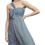 Maeve Anthropologie Waverly One-Shoulder Dress Gingham Checkered Size 4 Photo 0