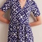 Boden Easy Notch Neck Jersey Dress – Navy/White Geometric Print, Size 10L Blue Photo 0