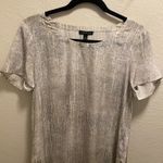 Eileen Fisher  Metaphor Print Almond Ballet 100% Silk Short Sleeve Blouse Photo 2
