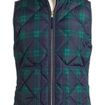 J.Crew Womens Size Small Navy Green Plaid Quilted Puffer Vest Sleeveless Jacket Photo 0