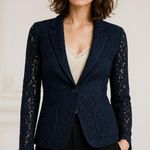 Eyelash Couture Navy Sheer Lace Tailored Fit Single Button Blazer Size Photo 0