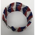 Beautiful Native American Metal and Beaded Cuff Bracelet Red Blue White Photo 1