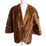 Vintage Fur Capelet Stole Cape Wrap Shawl with POCKETS Brown Size M Photo 2