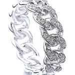 Boutique 8mm Iced White Gold‎ Plated Sterling Cuban Chain Ring, Adjustable Photo 0