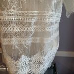 White House | Black Market ivory lace top with scalloped short sleeves and hem S Photo 9