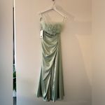 Mac Duggal NWT Strapless Feather Detail Satin Gown in Seafoam 2 Photo 7
