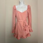 superdown NWT REVOLVE Khloe Peachy Pink Ruffle Tie Waist Flare Sleeve Dress S Photo 1