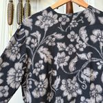 90s Silk Crinkle Textured Moody Floral Long Sleeve Shirt Black Size 6 Photo 2