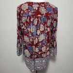 Lucky Brand  Rust Blue Floral High Low Hem Henley Size Medium Photo 5