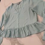 ASOS  Elegant Long Ruffle Sleeve V-Neck Blouse Womens 4 Light Minty Blue Romantic Photo 3
