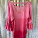 Bali Designs Ombre Quarter Bell Sleeve Lace Trim Kaftan Cover Up Dress S Pink Photo 3