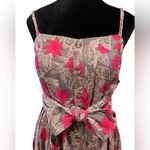 NEW Dip Pink Gray Tropical Artsy Floral Linen Sleeveless Tie Waist Midi Dress Photo 1