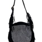 Faux Suede Fringe Rhinestone black Shoulder Bag boho tassels purse tote Photo 0