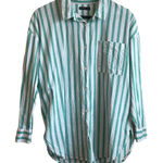 Cotton On Women Top XS Turquoise Striped Button Up Relaxed Preppy Beachy Travel Photo 0