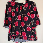 Kate Spade New York Rose Print Flutter Sleeve Blouse Top Black Pink XS Photo 0