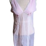 Vtg 1970s Blush Pink Sheer Floral Applique Pintuck V Photo 1