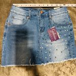 Authurna Denim Blue Pearled Mini Distressed Summer Party Skirt 5 Photo 9