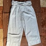 Madewell  Blue and White Striped Linen
Paperbag Cropped Pants Size Medium Photo 2