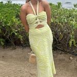 RONNY KOBO X RTR Green Printed Knotted Neckline Waist Cutout Dress Size 4 Photo 12