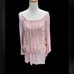 NICK & MO Embroidered Pink Blush Sheer Drop Waist Peasant Blouse Size M Photo 6