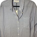 Alex Mill NWT Cropped Jo Shirt Button Down Stripped Cotton Navy Blue White Sz XL Photo 1