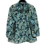 Lands' End  No Iron Supima Blue and Green Paisley Print Comfort Button up Size 16 Photo 1