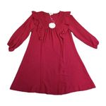 Umgee Dress Medium Red Long Sleeve Babydoll V Neck Ruffle Piping Christmas Photo 0