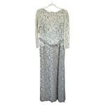 Tadashi Shoji  Lace Boatneck 3/4 Sleeve Gown Cream Beige Long Dress Bow Belt 12 Photo 2