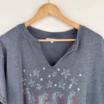 Maurice's 1X Gray V-Neck Star American Flag Print Short Sleeve Casual Top Photo 2