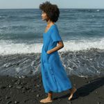 Poetry  short-sleeve v-neck midi dress linen size 10 oversized lagenlook minimal Photo 2