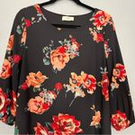 Everly  Anthropologie Floral Shift Dress Black Red 3/4 Sleeve Women’s Medium Photo 2