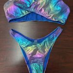 SheIn NWOT Metallic Blue and Purple Cross over Bikini Set Size Large Photo 1