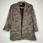 Chico's Purple Green Tweed Plaid Blazer Jacket Womens L Preppy Longline Fall Photo 0