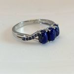 14K SOLID WHITE GOLD OVAL CABACHON LAPIS LAZULI WITH IOLITE ACCENTS (7) Blue Photo 2