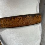 Vintage Leegin Tooled Medieval Leather Belt Rose Buckle Womens 32 Western Rodeo Brown Photo 2