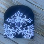 Gothic Y2K black Cross beanie hat with white logo Skater look Multiple Photo 0