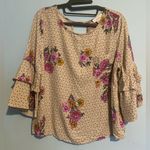 Urban Romantics  Beige Floral Blouse with Ruffle Sleeves Photo 0