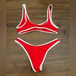Revolve It’s Now Cool Bikini 90's Duo Crop Medium Two Piece Swimsuit Red White  Photo 2