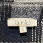 La Miel Plaid Flannel Oversized Shirt Jacket Navy Blue & White Size Small Photo 4