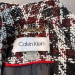 Calvin Klein  Plaid Tweed Topper Jacket Womens 2 Red Black White Long Blazer Coat Photo 2